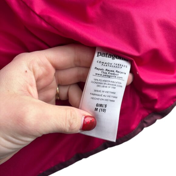 Patagonia Down For Fun Deep Pink Burgundy Puffer Coat Girls Size 10 Medium - Picture 6 of 6